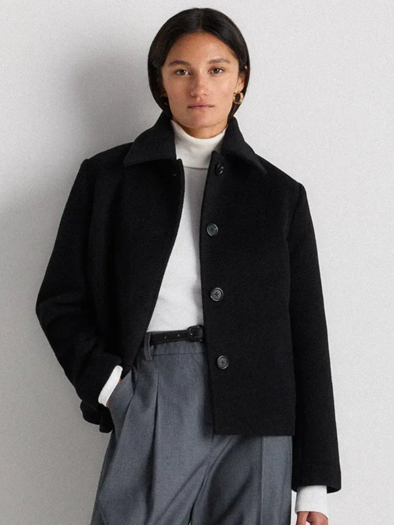 Quince Wool Cashmere Short Coat Black Small Nwt